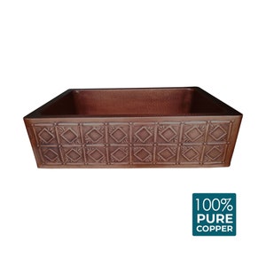 Single Bowl Square Mirror in Box Front Apron Copper Kitchen Sink - Stock Clearance Sale