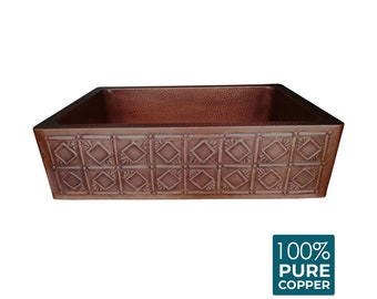 Single Bowl Square Mirror in Box Front Apron Copper Kitchen Sink - Stock Clearance Sale