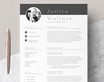 Plantilla de CURRÍCULUM de 4 páginas Carta de presentación y plantilla de referencias para MS Word DIY Currículum moderno imprimible / Guía de currículum vitae Consejos de escritura / Mac CV