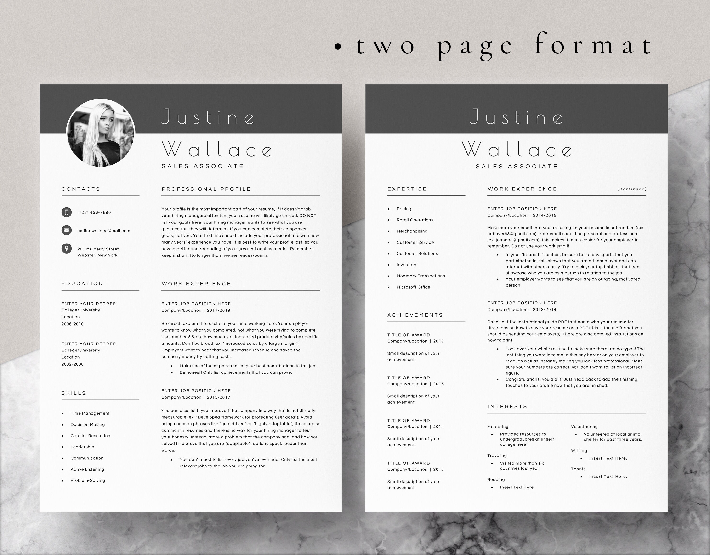 4 Page Resume Template Cover Letter and References Template for MS Word ...