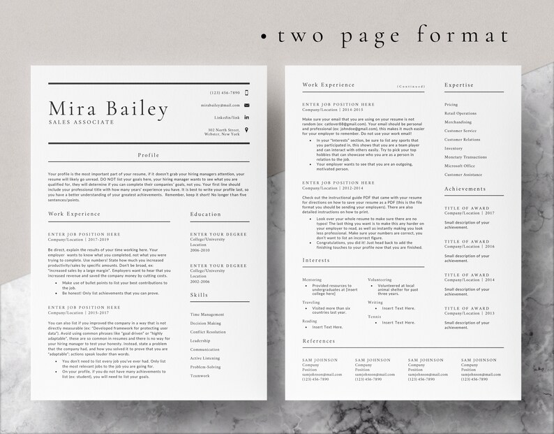 4 Page Resume Template Cover Letter and References Template for MS Word ...