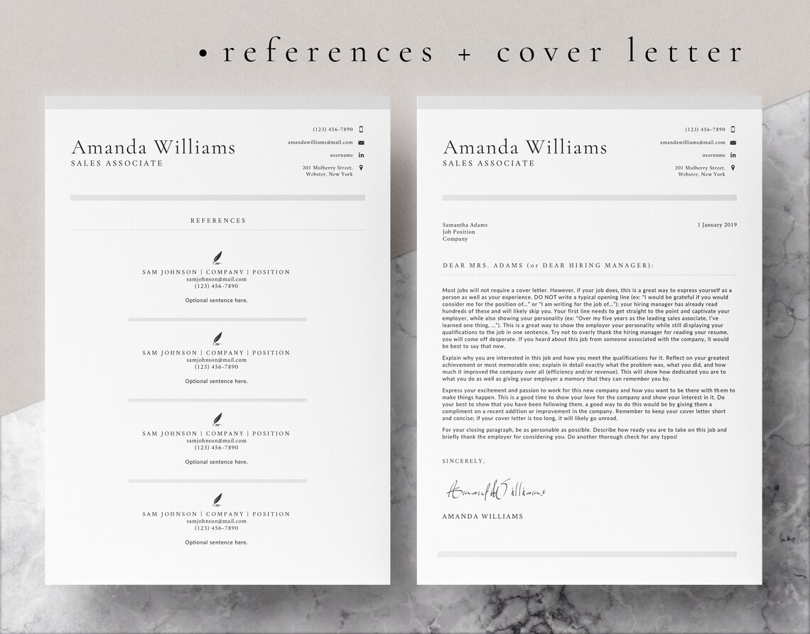 4 Page Resume Template Cover Letter and References Template for MS Word ...