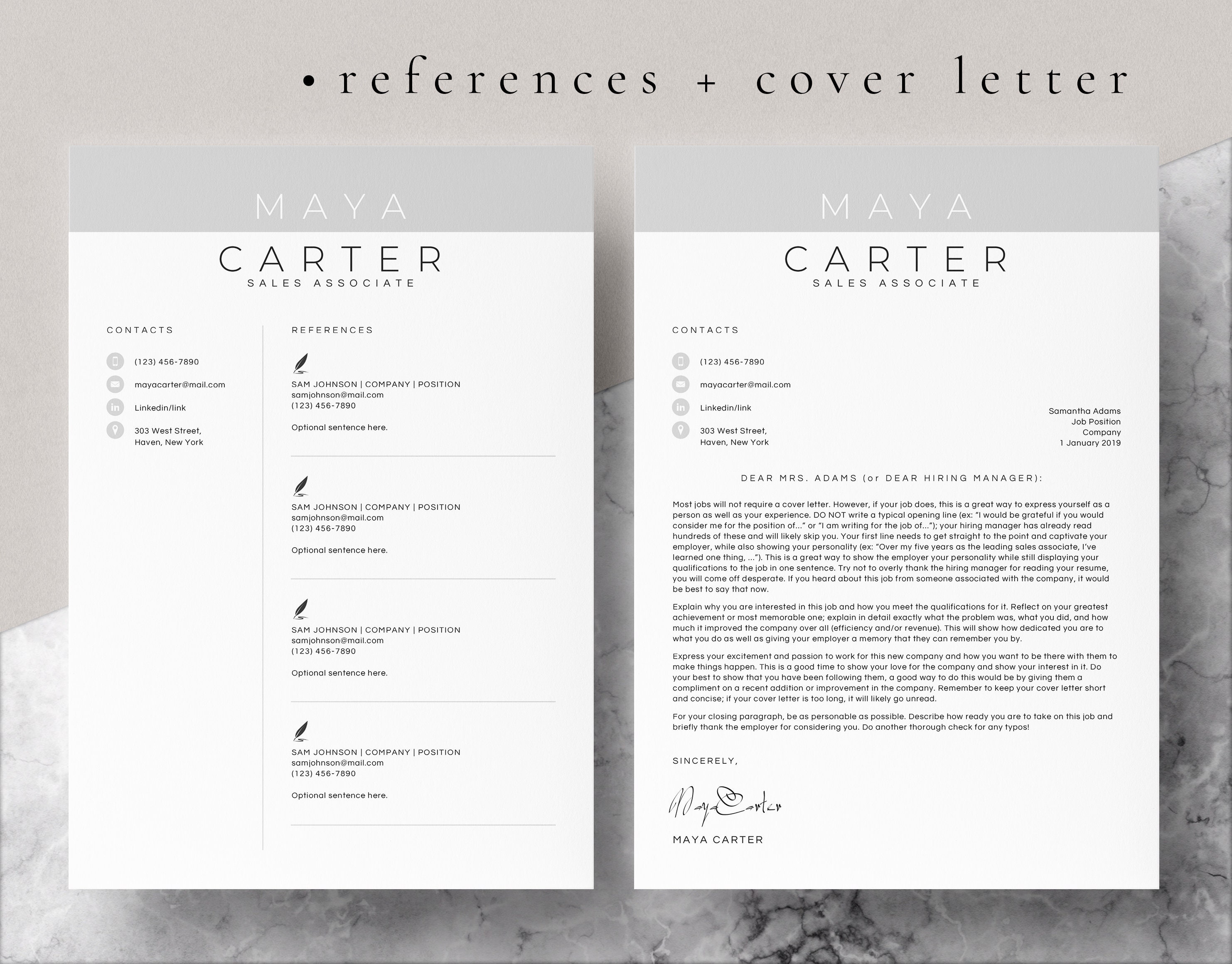 4 Page Resume Template Cover Letter and References Template for MS Word ...