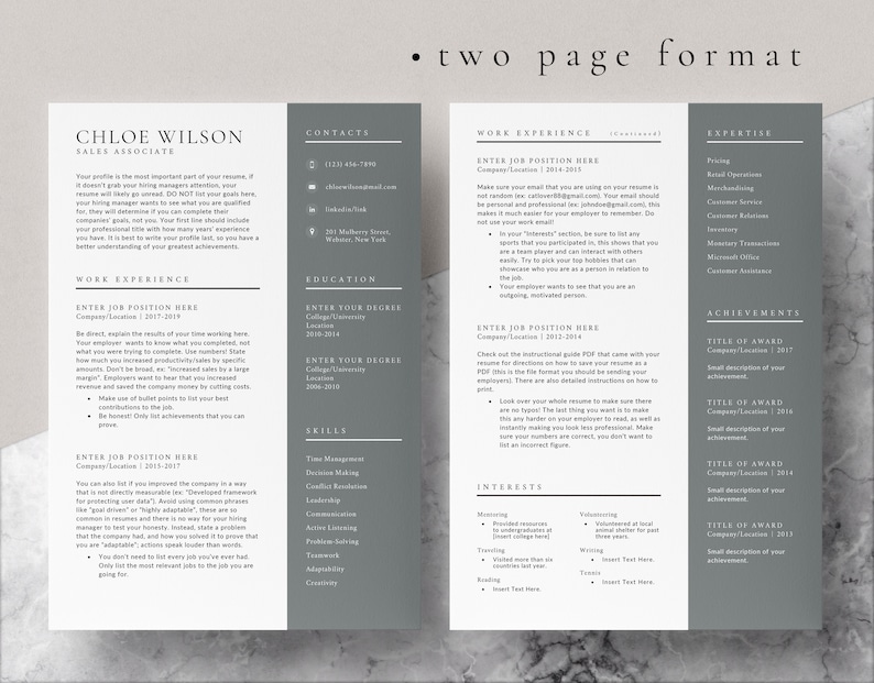 4 Page Resume Template Cover Letter and References Template for MS Word ...