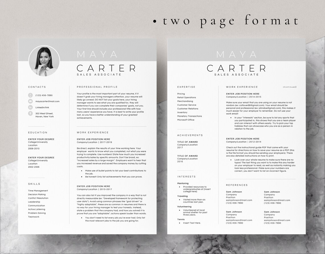 4 Page Resume Template Cover Letter and References Template for MS Word ...