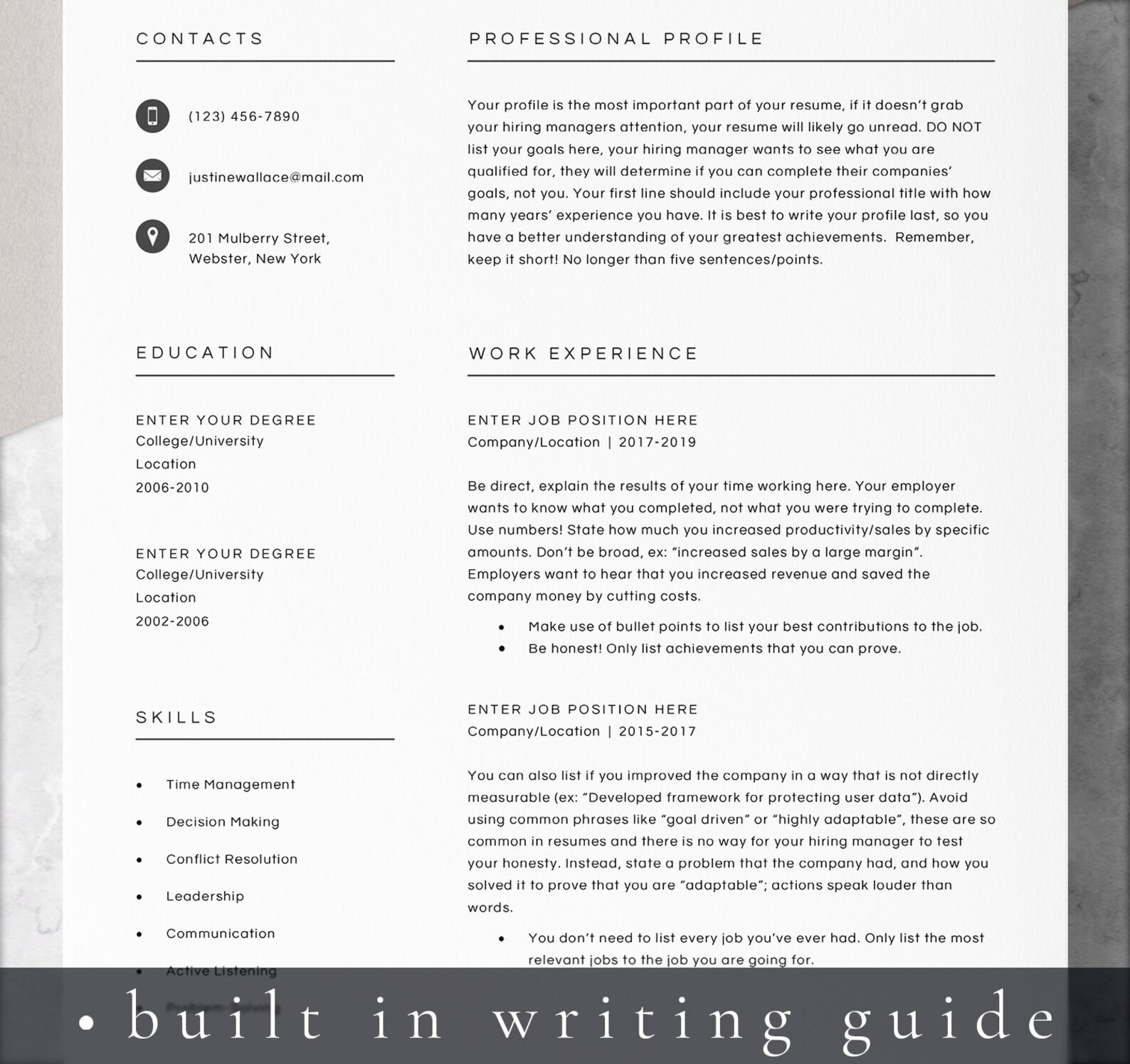 4 Page Resume Template Cover Letter and References Template for MS Word ...