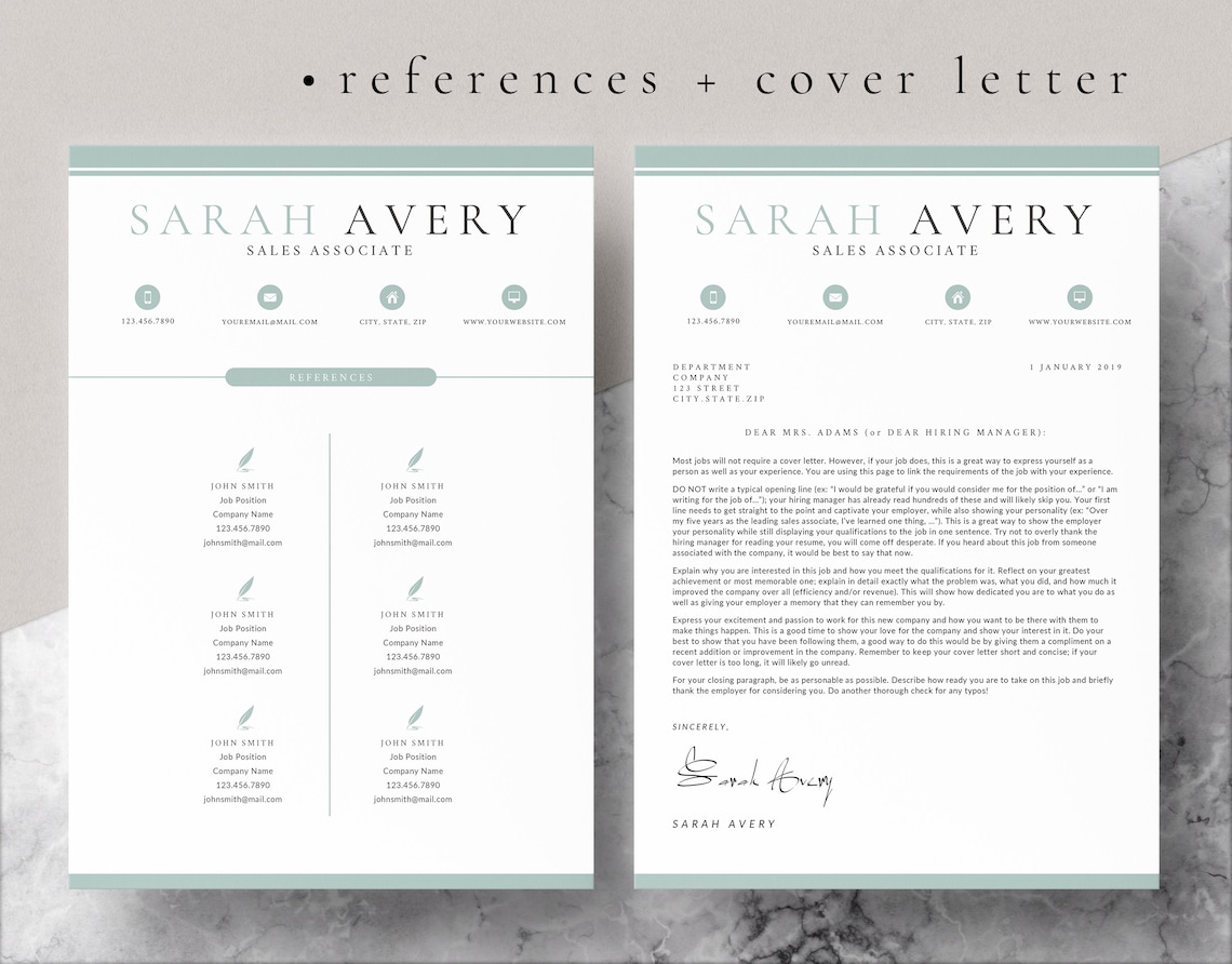 4 Page Resume Template Cover Letter and References Template for MS Word ...