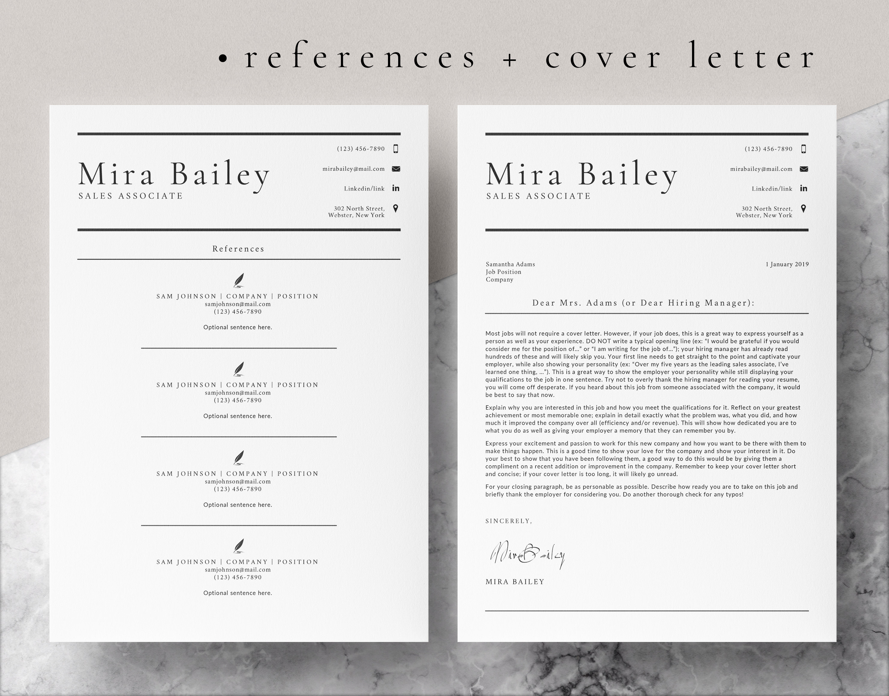 4 Page Resume Template Cover Letter and References Template for MS Word ...
