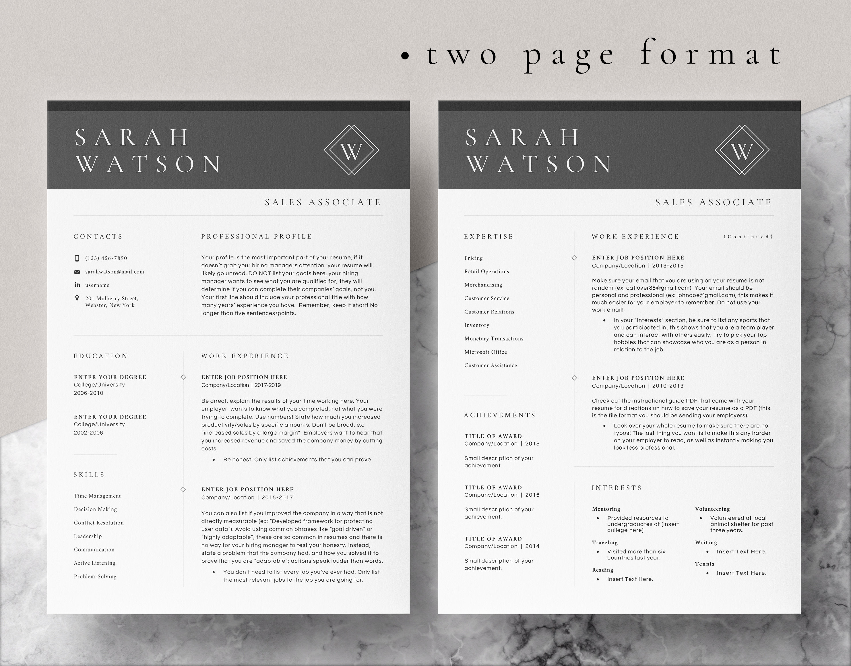 4 Page Resume Template Cover Letter and References Template for MS Word ...
