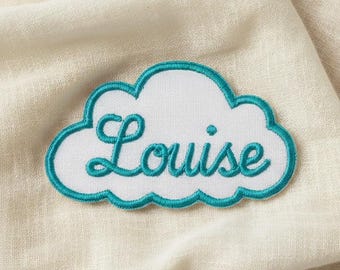 Naszywka z haftowanym imieniem w kształcie chmurki - Spersonalizowana naszywka do prasowania z imieniem do torebek dziecięcych, szkolnych i na ubrania - haftowane imię do personalizacji