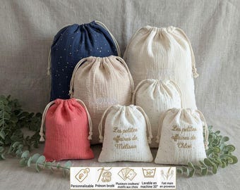 Personalized drawstring bag in double gauze fabric - gift bag - gift wrapping