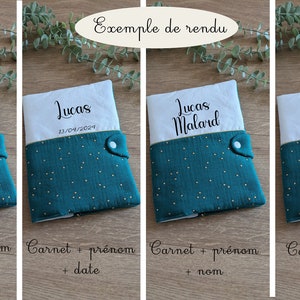 Protège carnet de santé personnalisé, Protège carnet en double gaze personnalisable, cadeau naissance, baby shower, cadeau bébé et enfant image 10