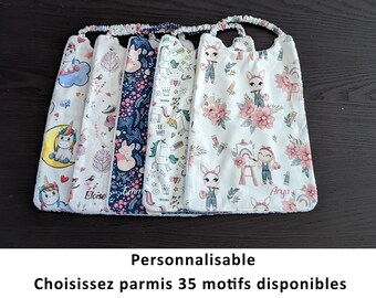 Serviette de cantine maternelle personnalisée, serviette de table, bavoir élastique enfant, serviette élastique avec prénom