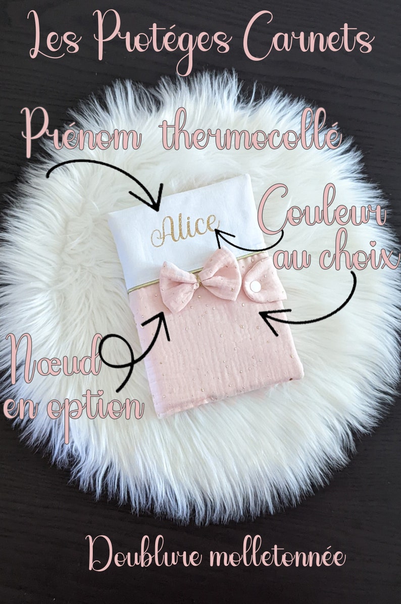 Protège carnet de santé personnalisé, Protège carnet en double gaze personnalisable, cadeau naissance, baby shower, cadeau bébé et enfant afbeelding 2