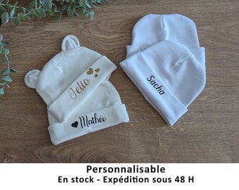 Bonnet naissance bébé personnalisé, bonnet bébé en coton, bonnet personnalisable