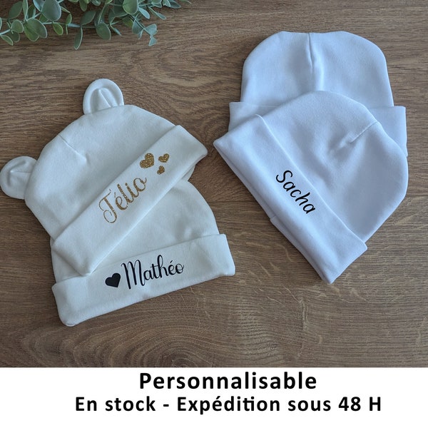 Bonnet naissance bébé personnalisé, bonnet bébé en coton, bonnet personnalisable