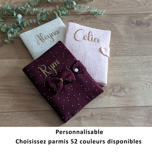 Protège carnet de santé personnalisé, Protège carnet en double gaze personnalisable, cadeau naissance, baby shower, cadeau bébé et enfant