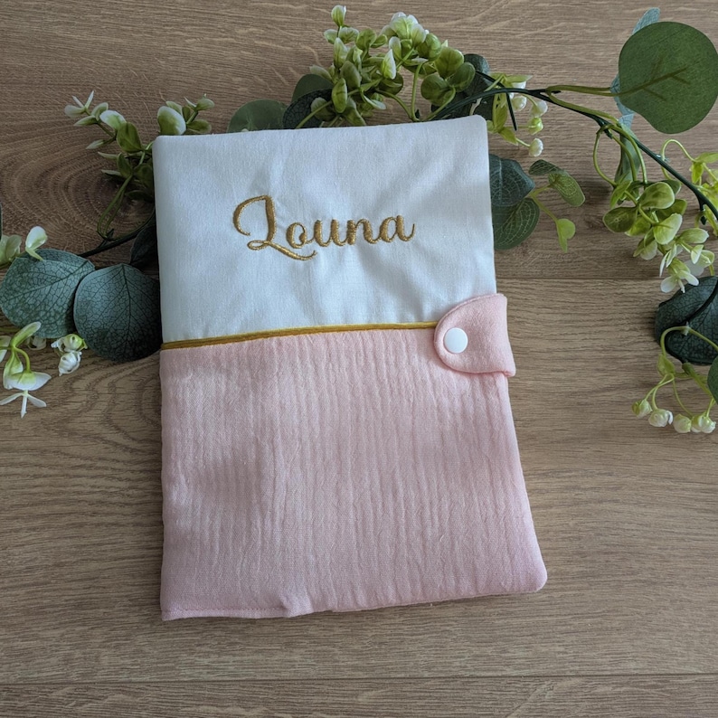 Personalized baby health record book cover with embroidered name - Personalized birth gift - Christening gift - Many colors image 6