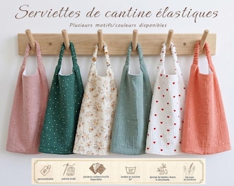 Serviette de cantine maternelle élastique personnalisée, Bavoir élastique brodé, Bavoir maternelle, Serviette de table enfant