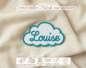 Embroidered cloud name patch - Personalized iron-on name patch for nursery bags, school bags, clothing - embroidered name for personalization