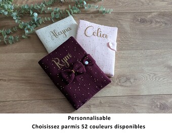 Protège carnet de santé personnalisé, Protège carnet en double gaze personnalisable, cadeau naissance, baby shower, cadeau bébé et enfant