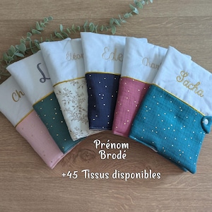 Personalized health record cover, baby health record cover in double gauze, embroidered first name, baby girl or boy birth gift