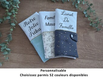 Protège livret de famille personnalisé en double gaze personnalisable, cadeau naissance, baby shower, cadeau bébé, enfant, parent, famille