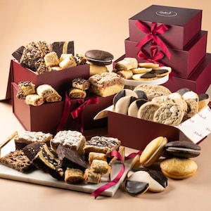 3 Tier Dessert Gift Tower | Gourmet Corporate Gift| Assorted Brownies | Cookie Sampler | Gourmet Whoopie Pies| Assorted Rugelach