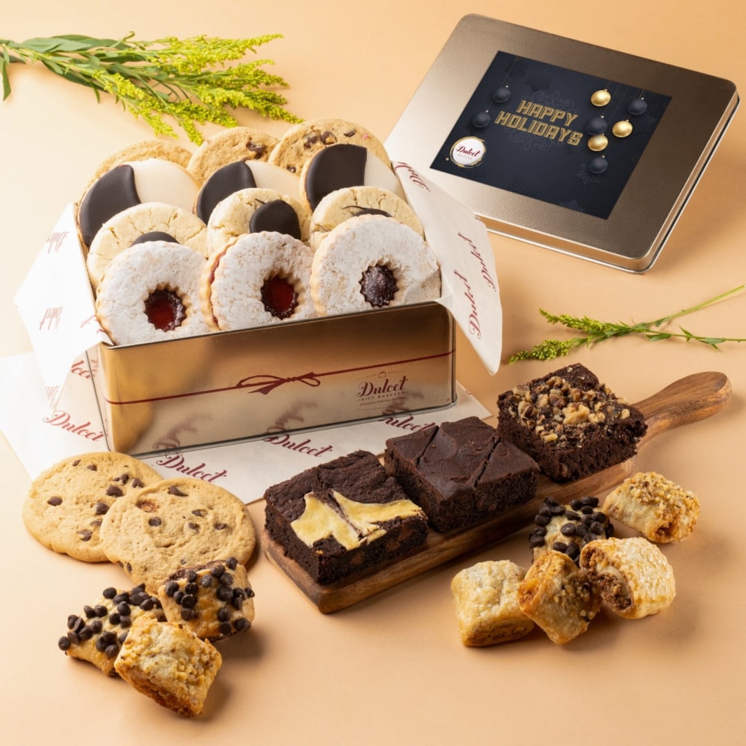 Dulcet Gift Baskets Happy Holidays Assortment Tin Box Variety of