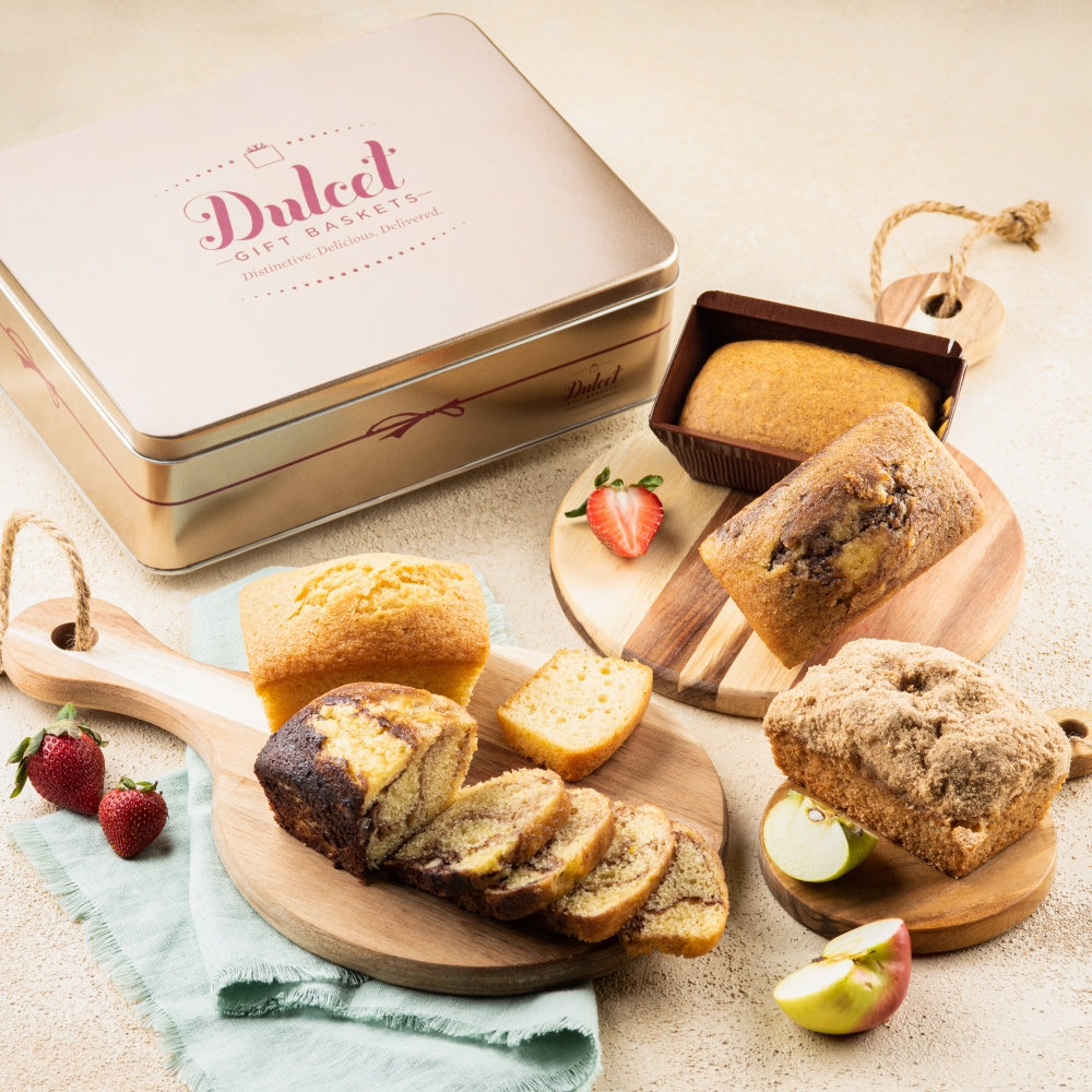 Tea Time Treats Assorted Loaf Cake Gift Box Dulcet Gift Basket Apple, Marble, Traditional And Pumpkin Loaf Bread Family Gift Box Baked Goods