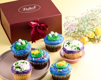 Dulcet Gift Baskets Fresh Easter-themed Cupcake Assortment Gift Box for Women, Kids Friends, Him, Her, Friends and Family