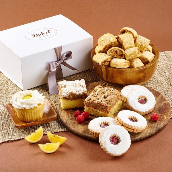 Assorted Desserts Gift Basket | New Parents Gift | Thinking of You | Dusted Linzer Cookies | Assorted Rugelah | Coconut Cupcake