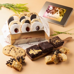 Dulcet Gift Baskets Congratulations Assortment Tin Box- Delicious Gourmet Confection Gift Set