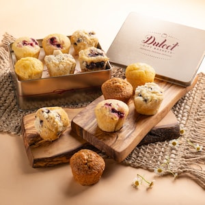 Muffin Sampler Gift Tin | Gourmet Desserts | Old Fashioned Muffins | Breakfast Gift Box | Blueberry Muffin | Banana Nut Muffin