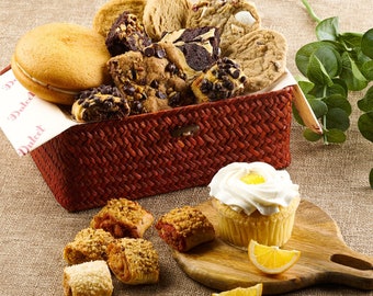 Deluxe Dessert Gift Basket | Assorted Brownies | Relator Closing Gift | Treats Wicker Basket | Cookie Sampler | Boss Birthday Gift