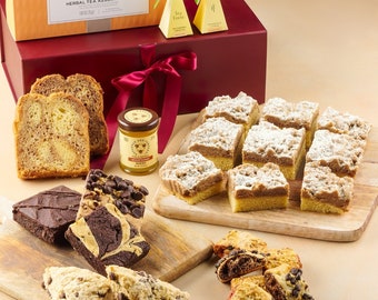 Luxury Dessert + Tea Gift Basket | Wildflower Honey | Gourmet Brownies | Baked Goods Gift | Assorted Tea Gift | Gourmet Crumb Cake