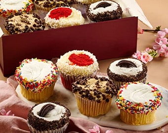 Cupcakes Bakery Delicious Birthday Cupcakes for Delivery Assortment Pack - 12pcs Cupcakes Vanilla, Red Velvet, Chocolate, Cappuccino