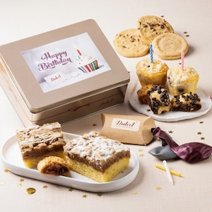 Birthday Dessert Tin – Birthday Dessert Sampler Gift Box with Candles & Balloons, Bakery-Style Cookies, Luxury Brownies, Perfect DIY Party