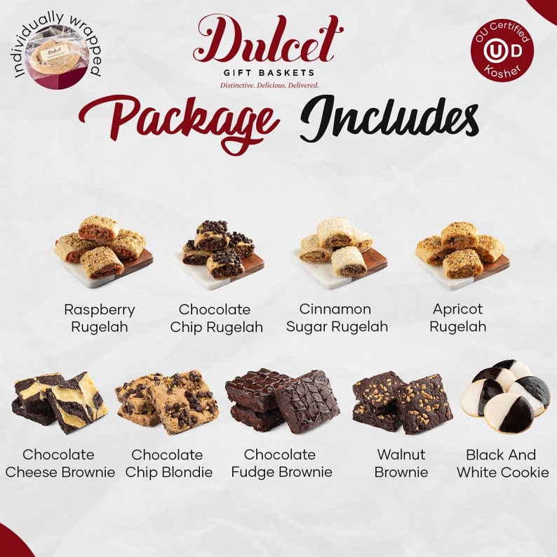 Dulcets Classic Bakery Gift Box Black and white Cookies, Fudge Brownies, Assorted Rugelah Ideal Sympathy Care Package for Women or Men image 2