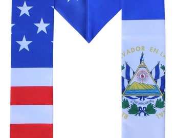 El Salvador USA COMBO Graduation Stole Sash Silk Flag Scarf SALVADORAN