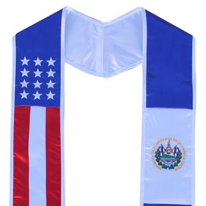 El Salvador American Graduation Stole Sash Embroidered Silk Flag Scarf