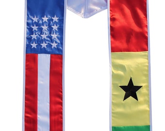 GHANA Combo USA Graduation Stole Sash Embroidered Silk Flag Scarf