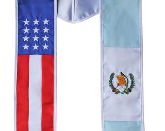 Guatemala American Graduation Stole Sash Embroidered Silk Flag Scarf