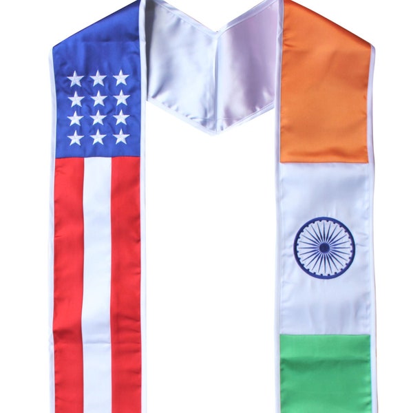 India American Graduation Stole Sash Embroidered Silk Flag Scarf