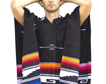 Mexican Serape Sarape Poncho Atec Style Black