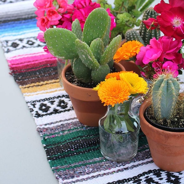 Multi-colored Mexican Blanket Table Runner for Fiesta, Weddings, Showers, Cinco de Mayo