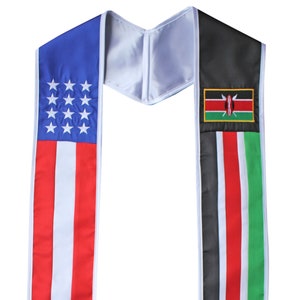 Kenya American Graduation Stole Sash Embroidered Silk Flag Scarf