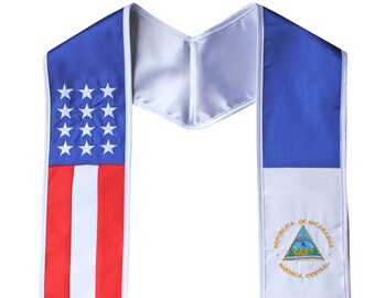 Nicaragua American Graduation Stole Sash Embroidered Silk Flag Scarf