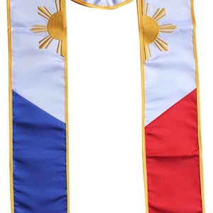 Philippines Graduation Stole Sash Filipino Embroidered Silk Flag Scarf