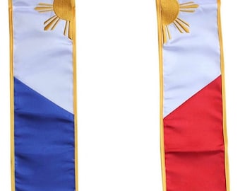 Philippines Graduation Stole Sash Filipino Embroidered Silk Flag Scarf